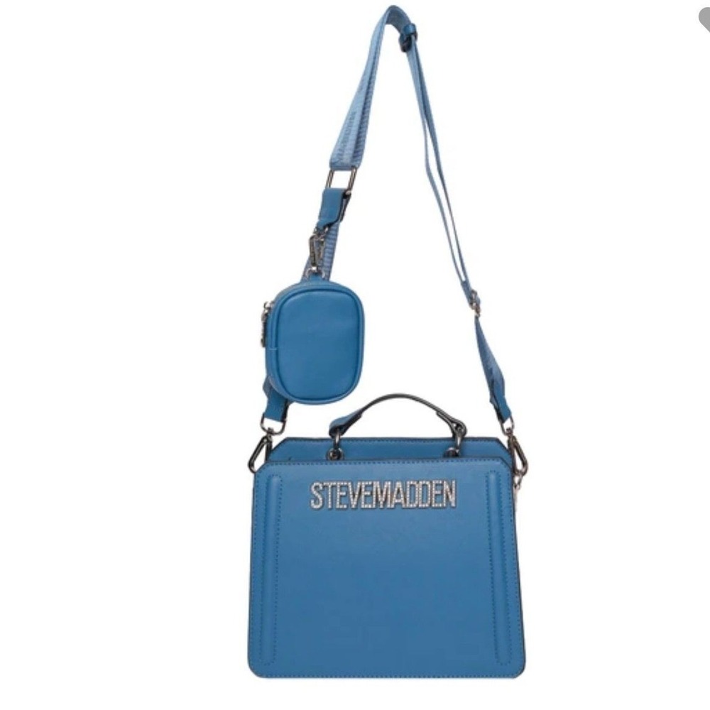 Steve Madden Blue Crossbody Bag Rhinestone Logo With Mini Pouch New